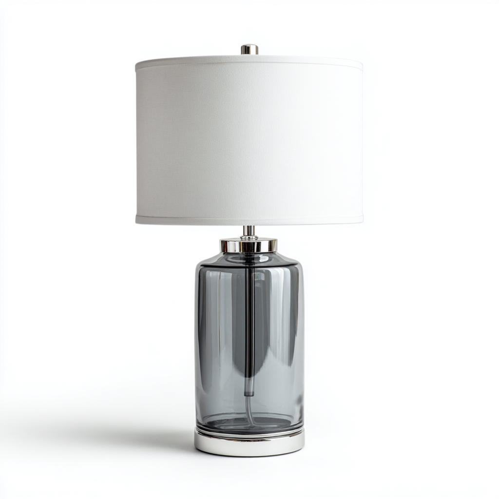 Lampe de table - verre-métal-textile - 30x30x52 cm - gris-blanc-argent - design contemporain-Pinegetly