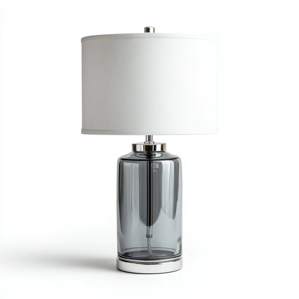 Lampe de table - verre-métal-textile - 30x30x52 cm - gris-blanc-argent - design contemporain-Pinegetly