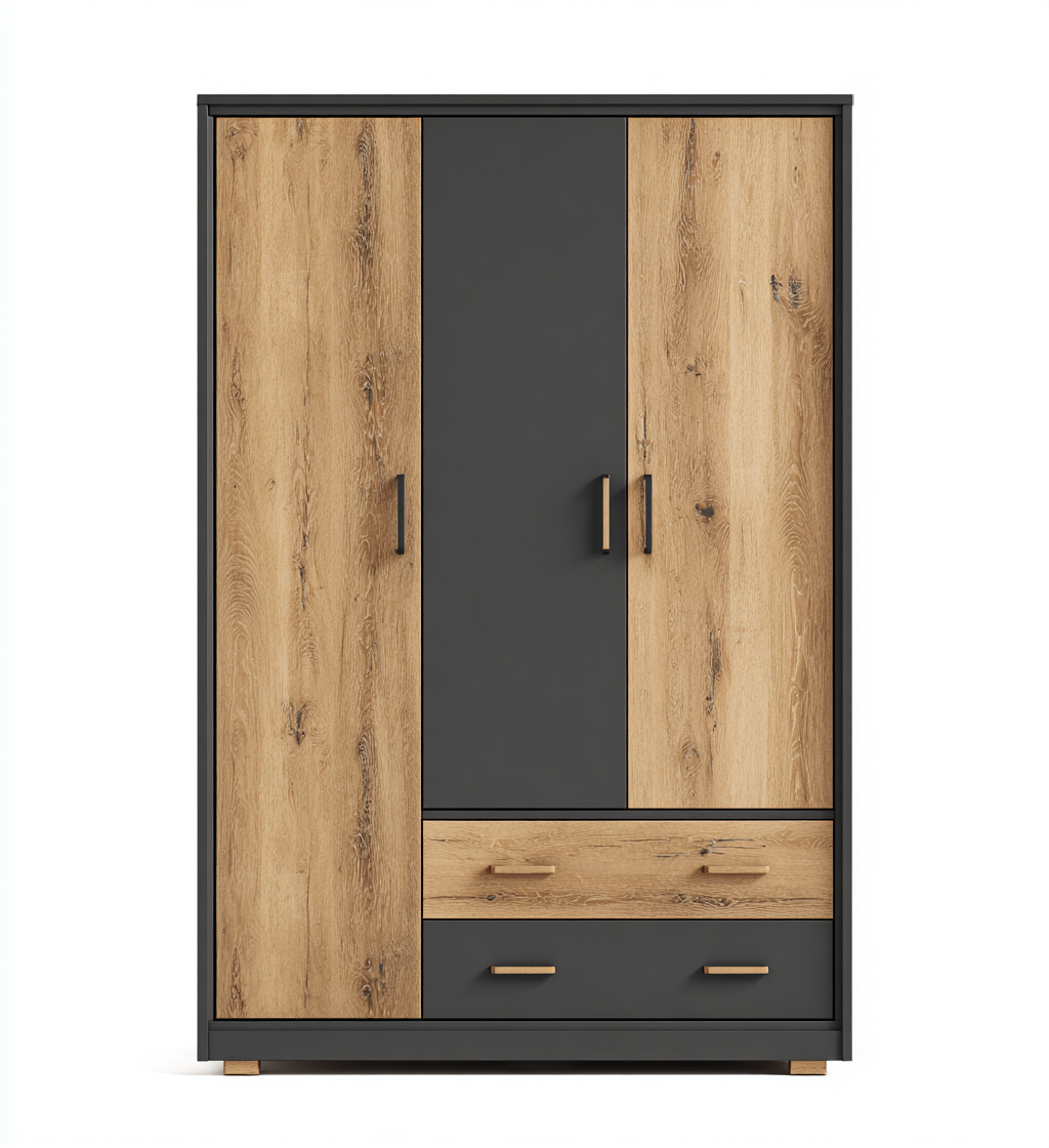 Armoire - MDF-bois - 126x57x198 cm - Chêne-noir - Style moderne-Pinegetly