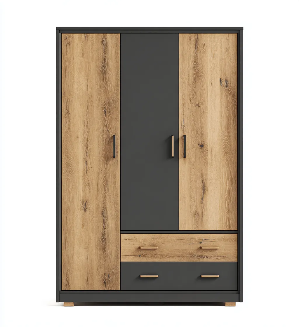 Armoire - MDF-bois - 126x57x198 cm - Chêne-noir - Style moderne-Pinegetly
