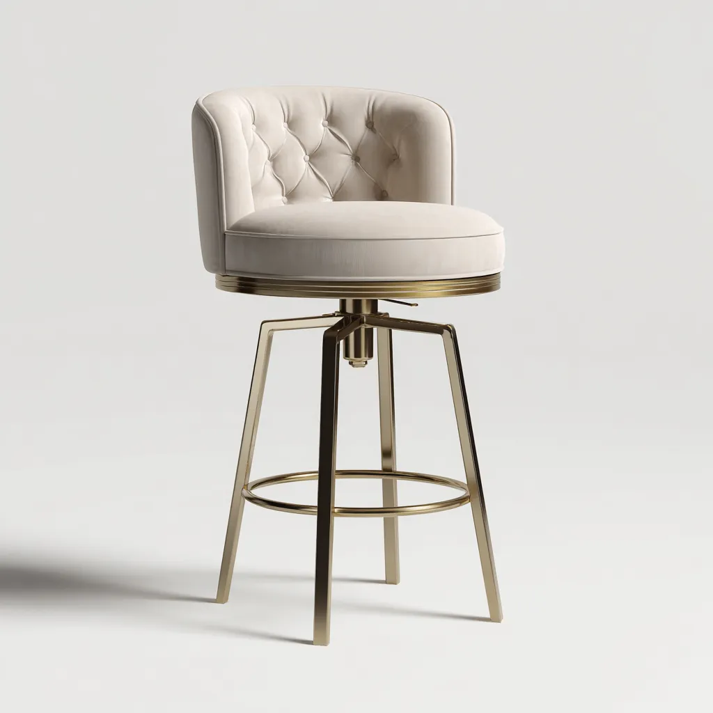 Tabouret de bar - Velours-Métal - 48x50x98 cm - Beige-Doré - Style élégant pivotant-Pinegetly