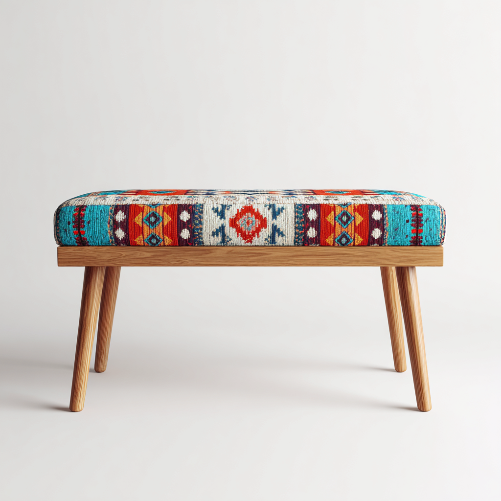 Banc de lit - tissu-bois - 88x34x46 cm - multicolore-bois - style ethnique-Pinegetly