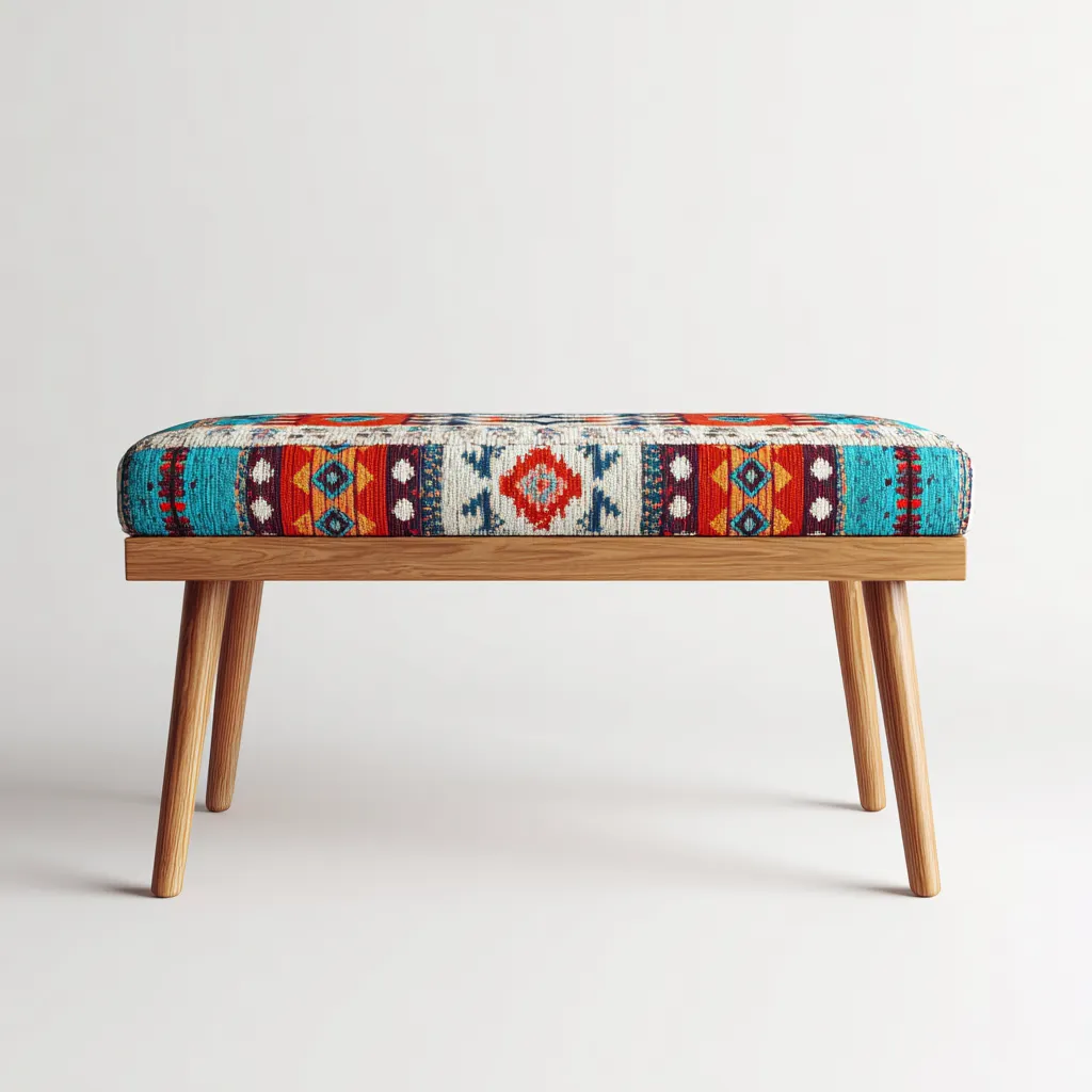 Banc de lit - tissu-bois - 88x34x46 cm - multicolore-bois - style ethnique-Pinegetly