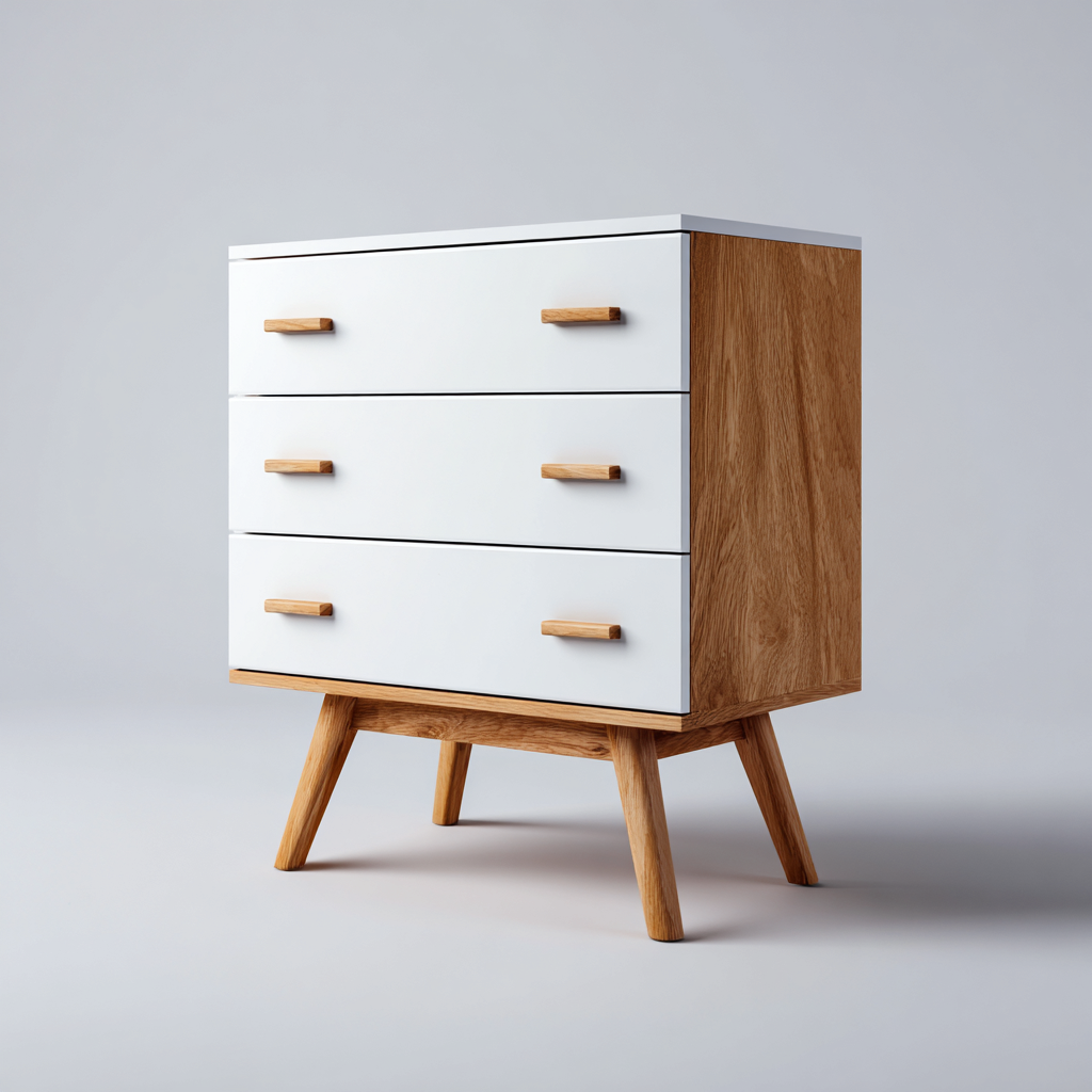 Commode - bois-MDF - 80x40x85 cm - blanc-chêne - style scandinave-Pinegetly