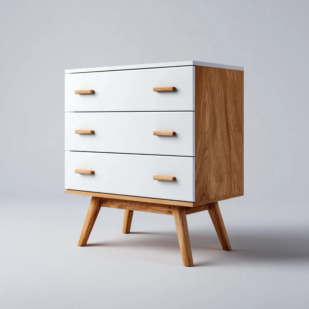 Commode - bois-MDF - 80x40x85 cm - blanc-chêne - style scandinave-Pinegetly