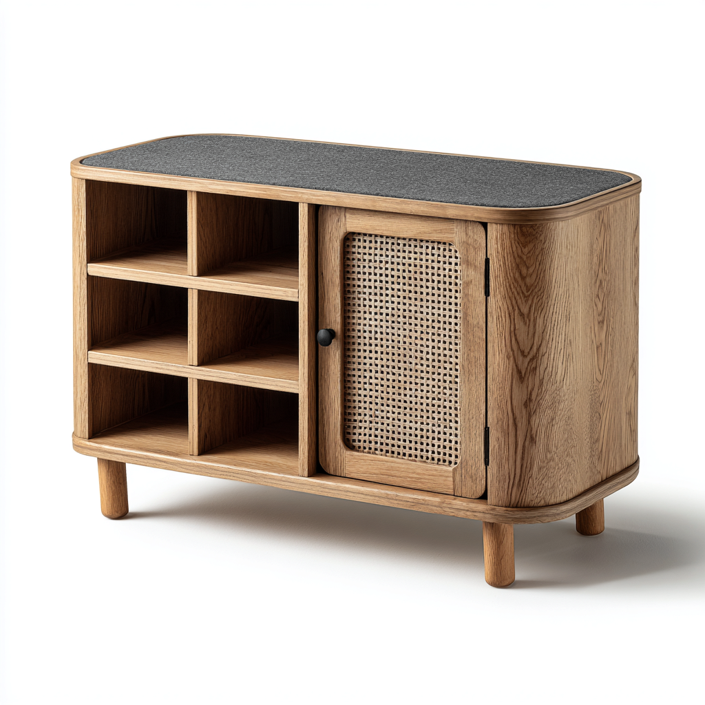 Meuble à chaussures - bois-rotin - 90x35x55 cm - bois naturel-gris - design moderne-Pinegetly