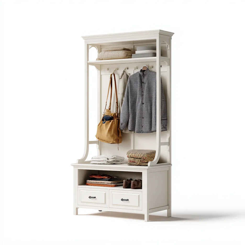 Porte manteau - MDF-Bois - 95x40x185 cm - blanc - style classique-Pinegetly