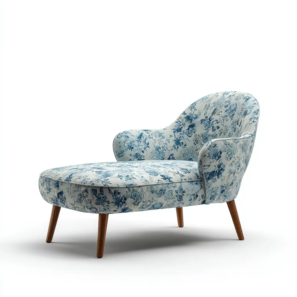 Chaise longue - tissu-bois - 145x72x76 cm - bleu clair-gris clair - style classique-Pinegetly