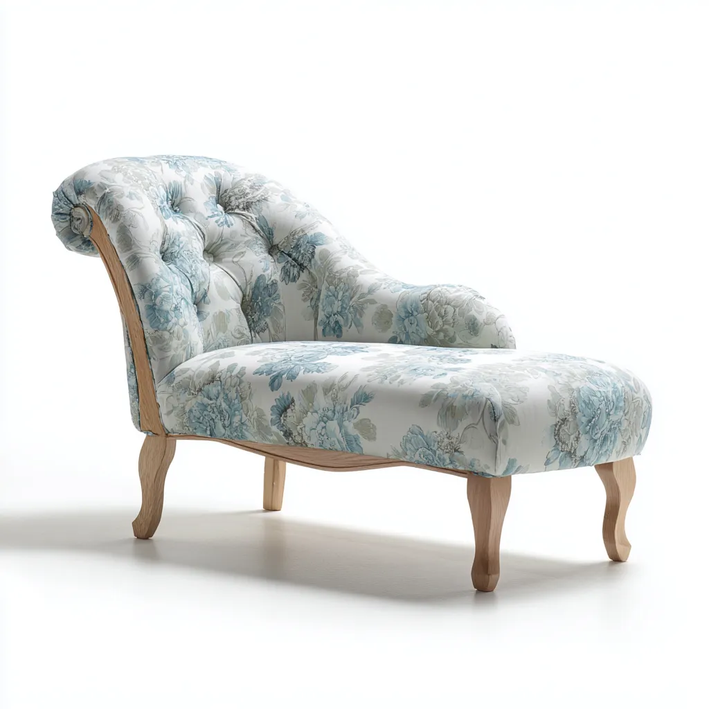 Chaise longue - tissu-bois - 145x65x80 cm - blanc-bleu - style classique-Pinegetly