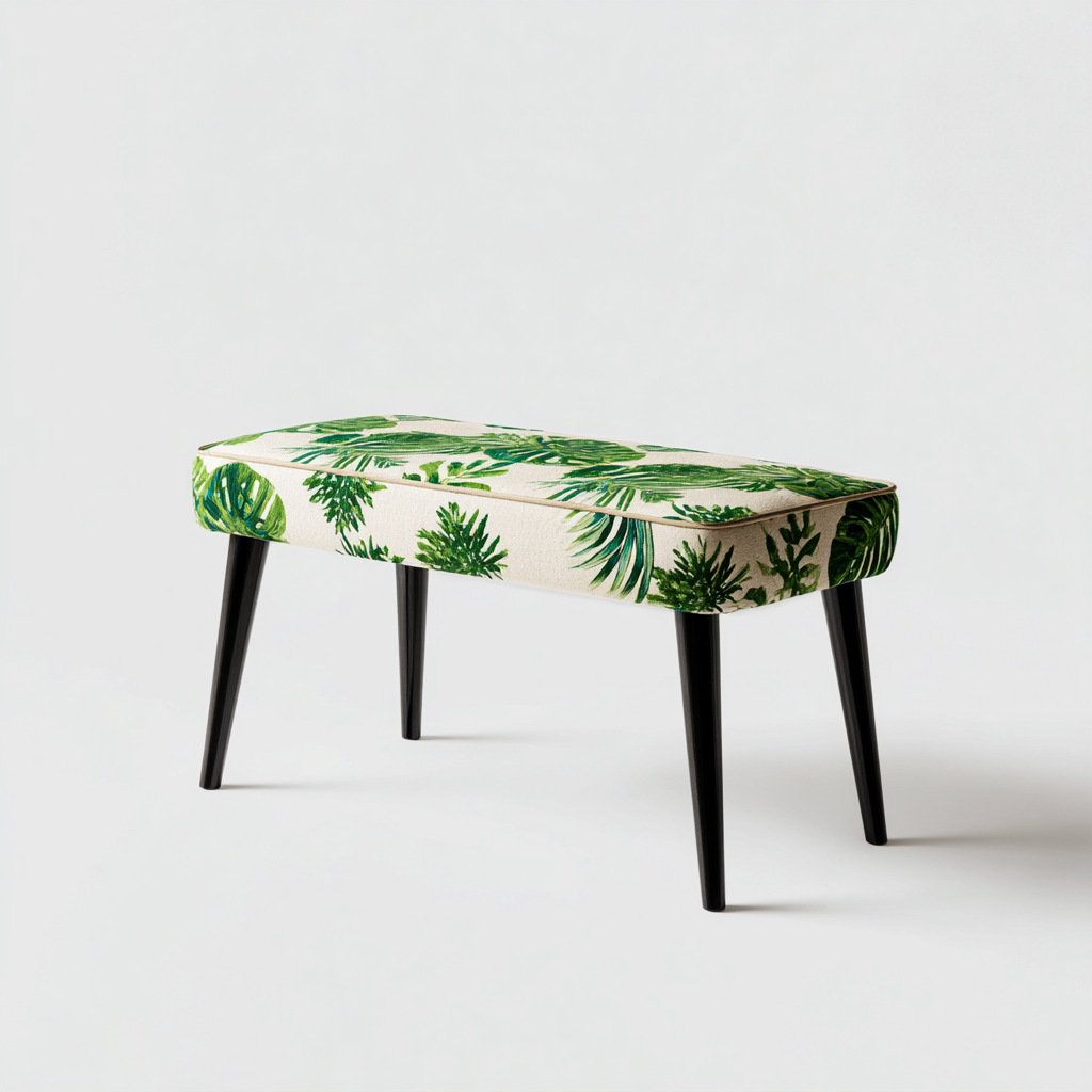 Banc de lit - tissu-bois - 92x34x46 cm - vert-noir - style naturel-Pinegetly