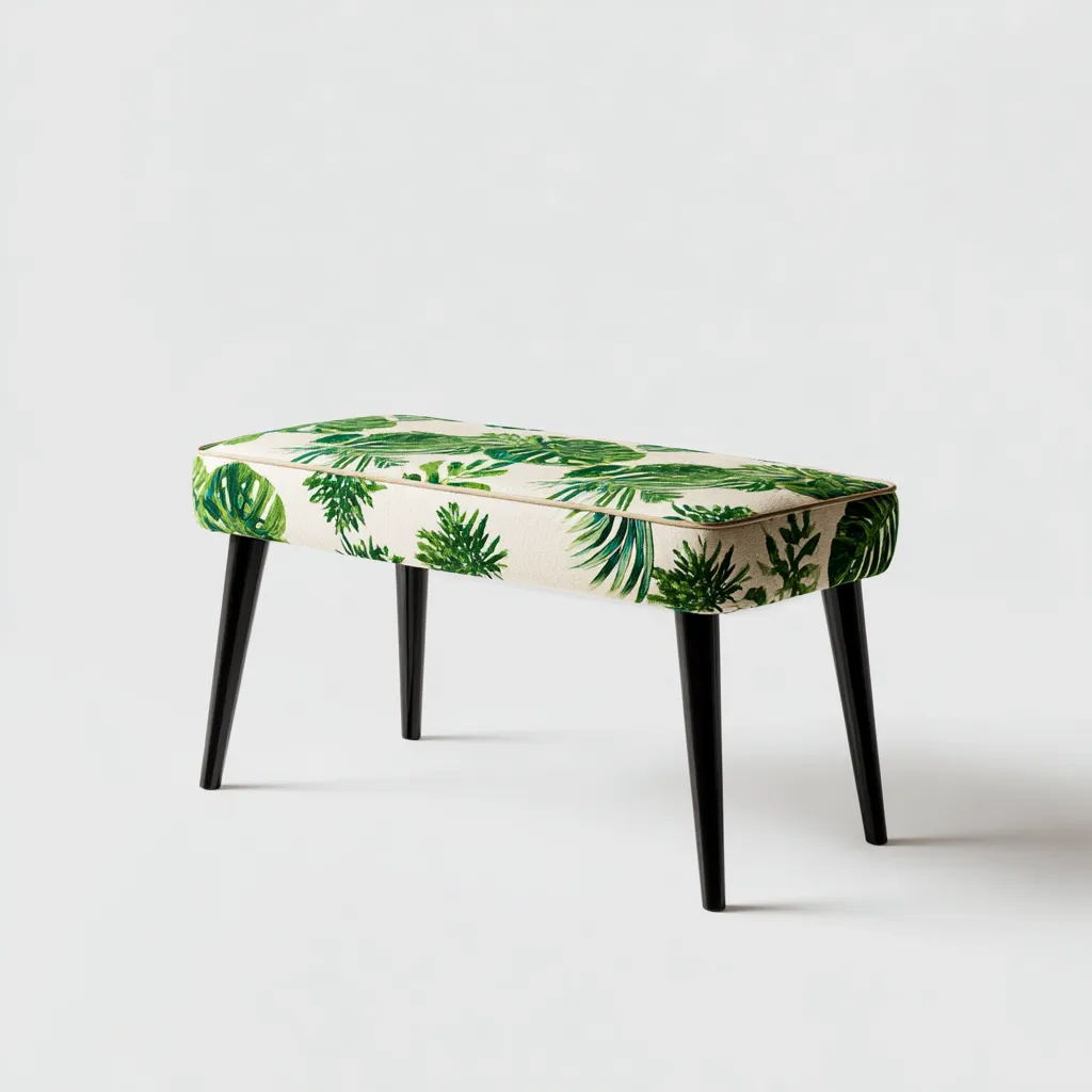 Banc de lit - tissu-bois - 92x34x46 cm - vert-noir - style naturel-Pinegetly