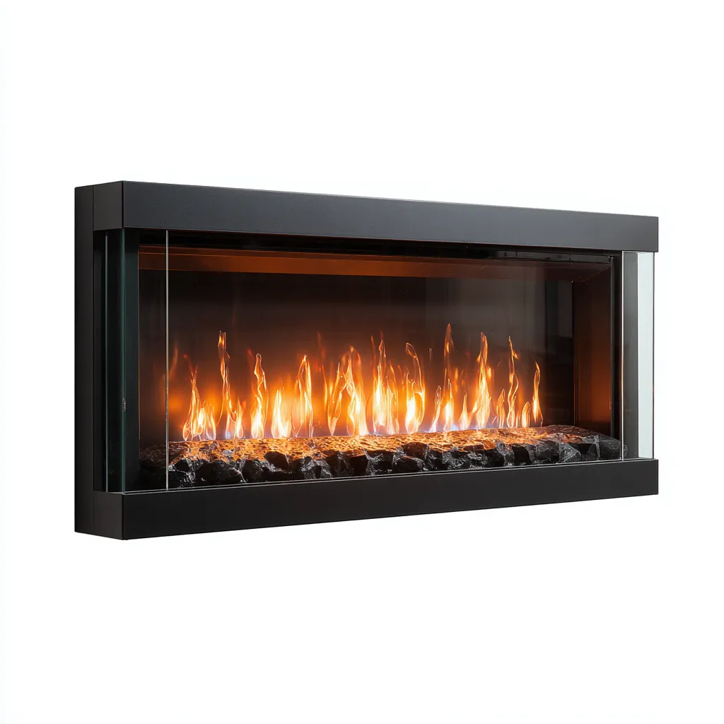 Cheminée électrique - métal-verre - 150x20x50 cm - noir - style moderne-Pinegetly