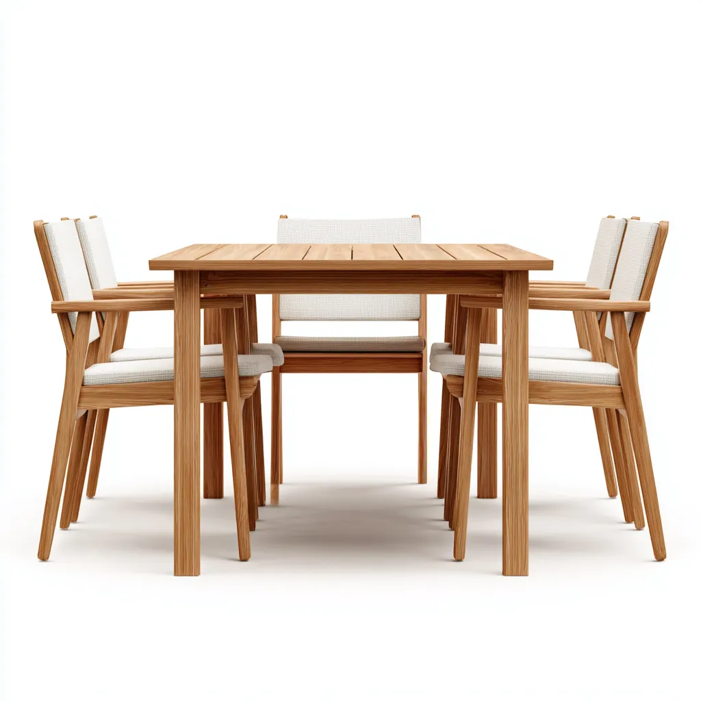 Salon de jardin repas - bois - textile - 160x90x75 cm - naturel-beige - style contemporain-Pinegetly