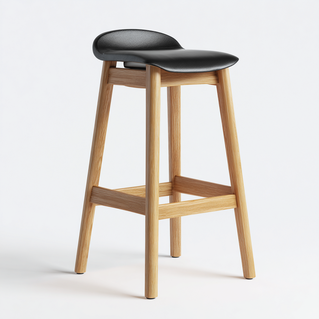 Tabouret de bar - Bois-Cuir - 40x44x95 cm - Noir-Bois naturel - Style contemporain-Pinegetly