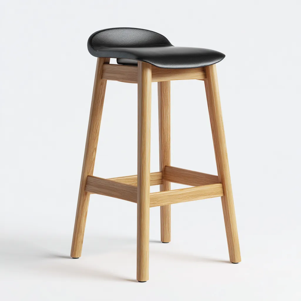 Tabouret de bar - Bois-Cuir - 40x44x95 cm - Noir-Bois naturel - Style contemporain-Pinegetly
