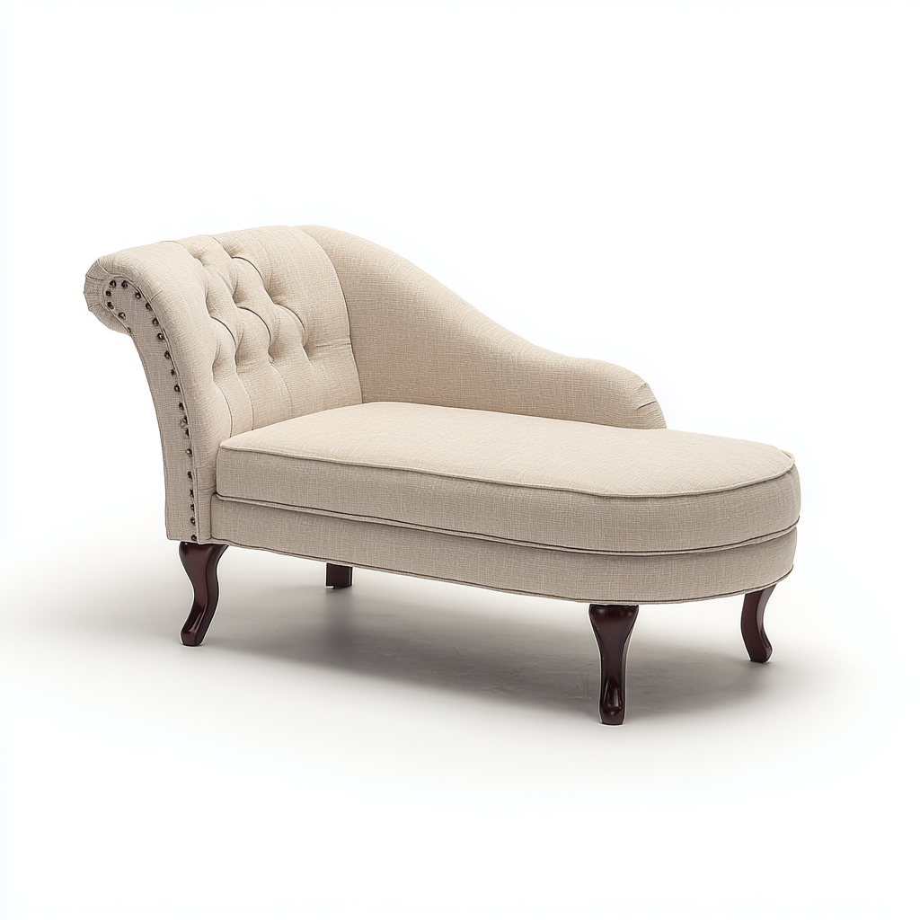 Chaise longue - tissu-bois - 150x70x78 cm - beige - style classique-Pinegetly