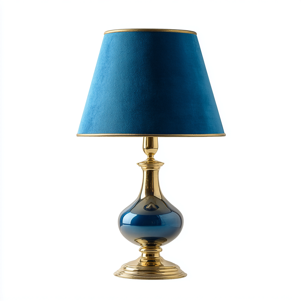 Lampe de table - métal-textile - 29x29x47 cm - bleu-or - design élégant-Pinegetly