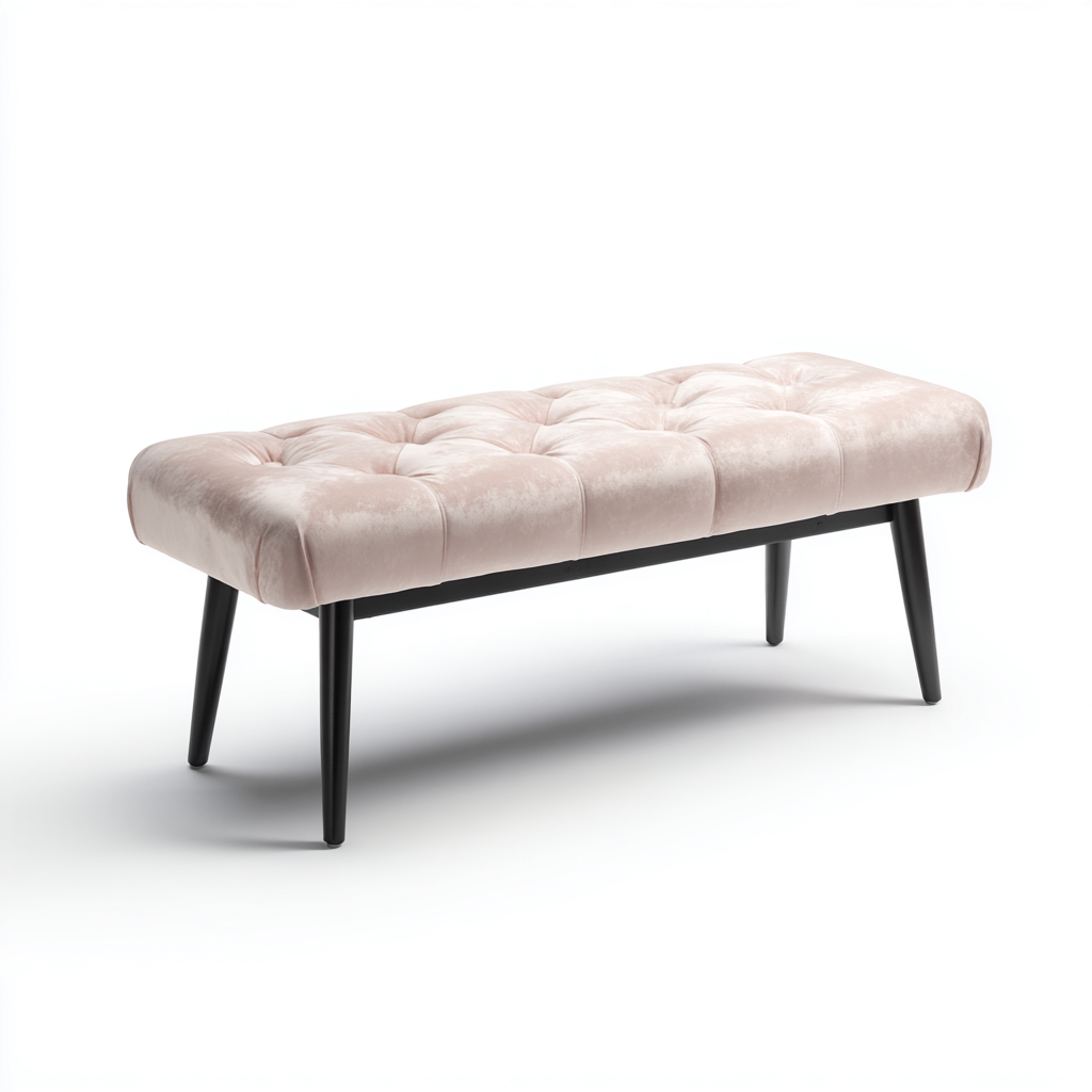 Banc de lit - velours-bois - 102x36x46 cm - rose-noir - style moderne-Pinegetly