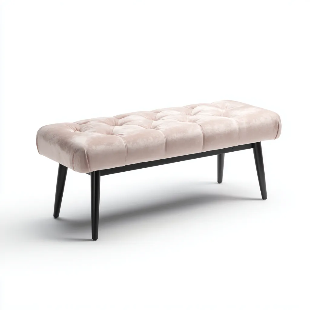 Banc de lit - velours-bois - 102x36x46 cm - rose-noir - style moderne-Pinegetly