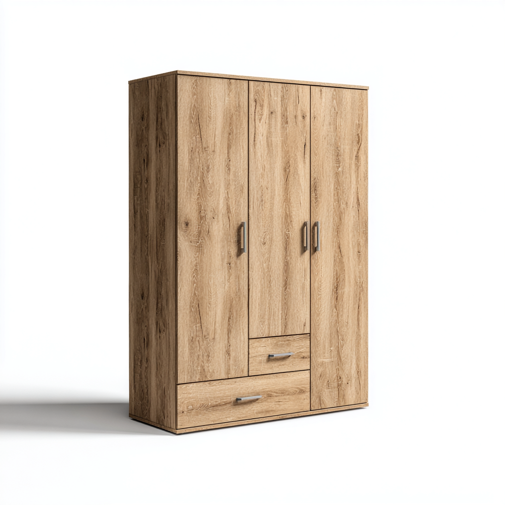 Armoire - MDF-bois - 122x56x193 cm - Chêne clair - Style contemporain-Pinegetly