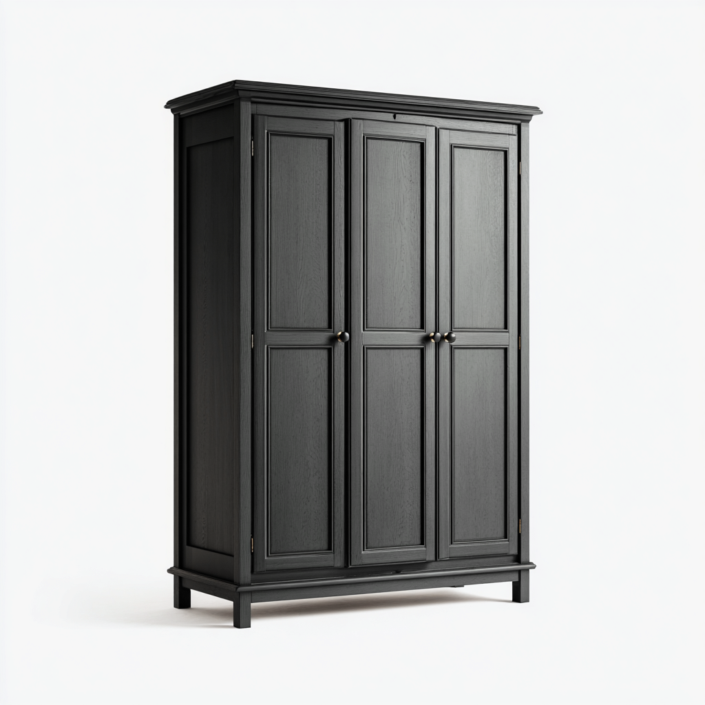 Armoire - MDF-bois - 124x58x196 cm - Gris foncé - Style classique-Pinegetly