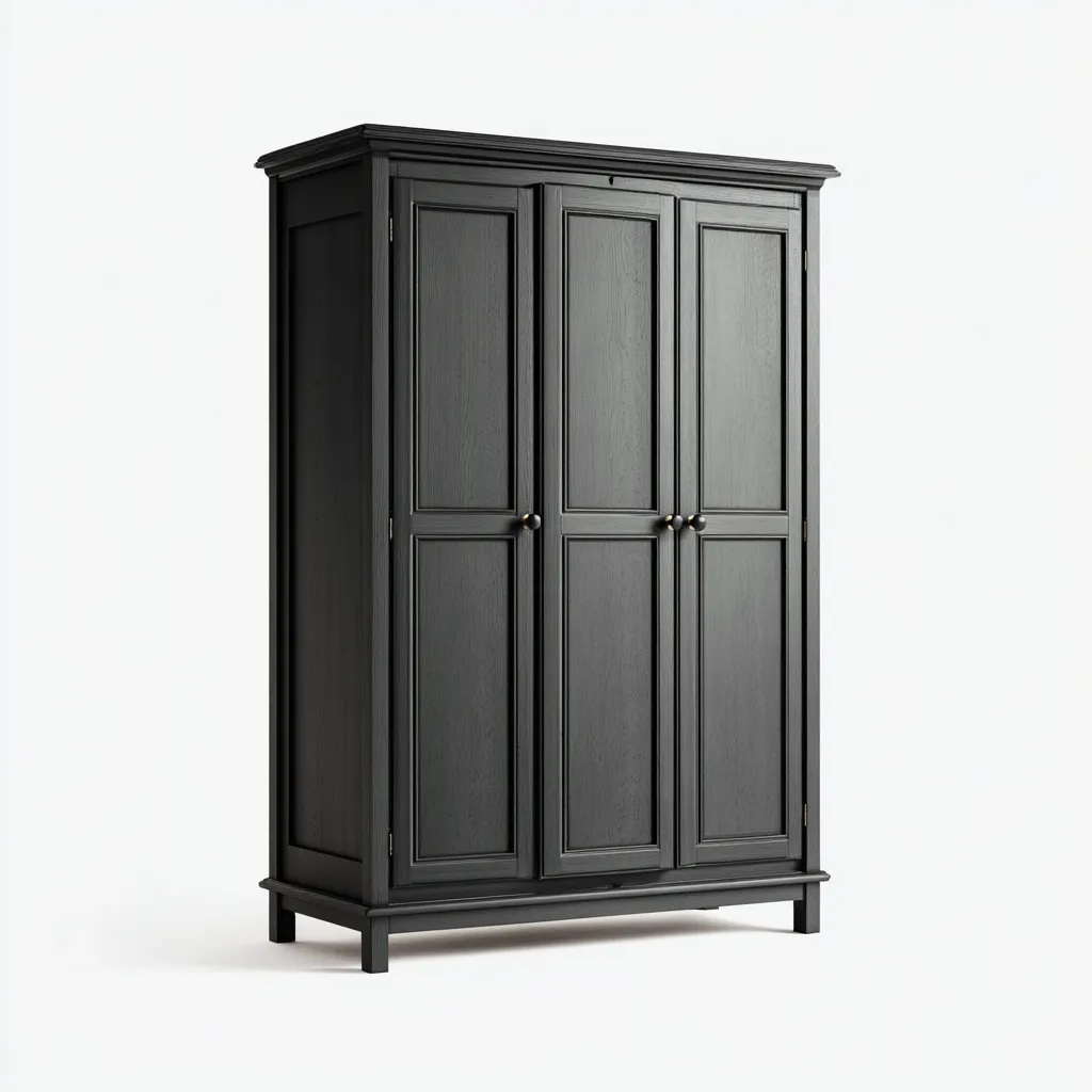 Armoire - MDF-bois - 124x58x196 cm - Gris foncé - Style classique-Pinegetly