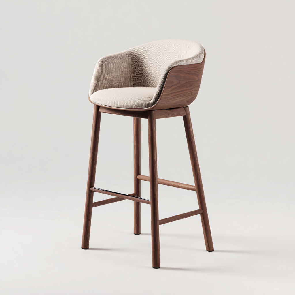 Tabouret de bar - Bois-Tissu - 45x48x102 cm - Beige-Bois naturel - Style contemporain-Pinegetly