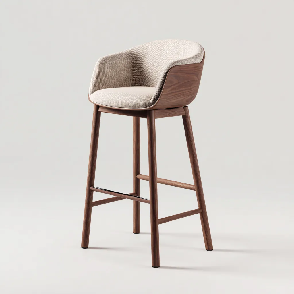 Tabouret de bar - Bois-Tissu - 45x48x102 cm - Beige-Bois naturel - Style contemporain-Pinegetly