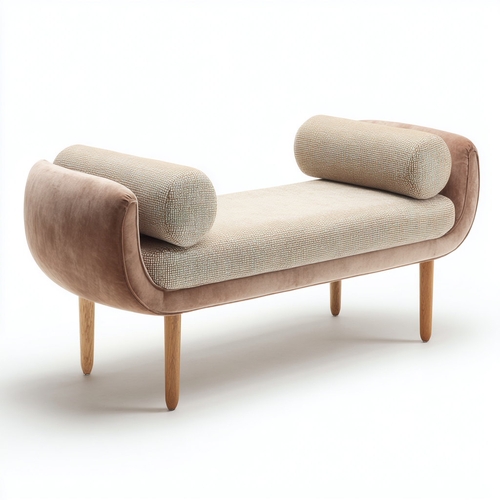 Panca Per Letto Tessuto E Velluto 130x45x55 Cm - Beige-Marrone - Design Moderno-Casamybase