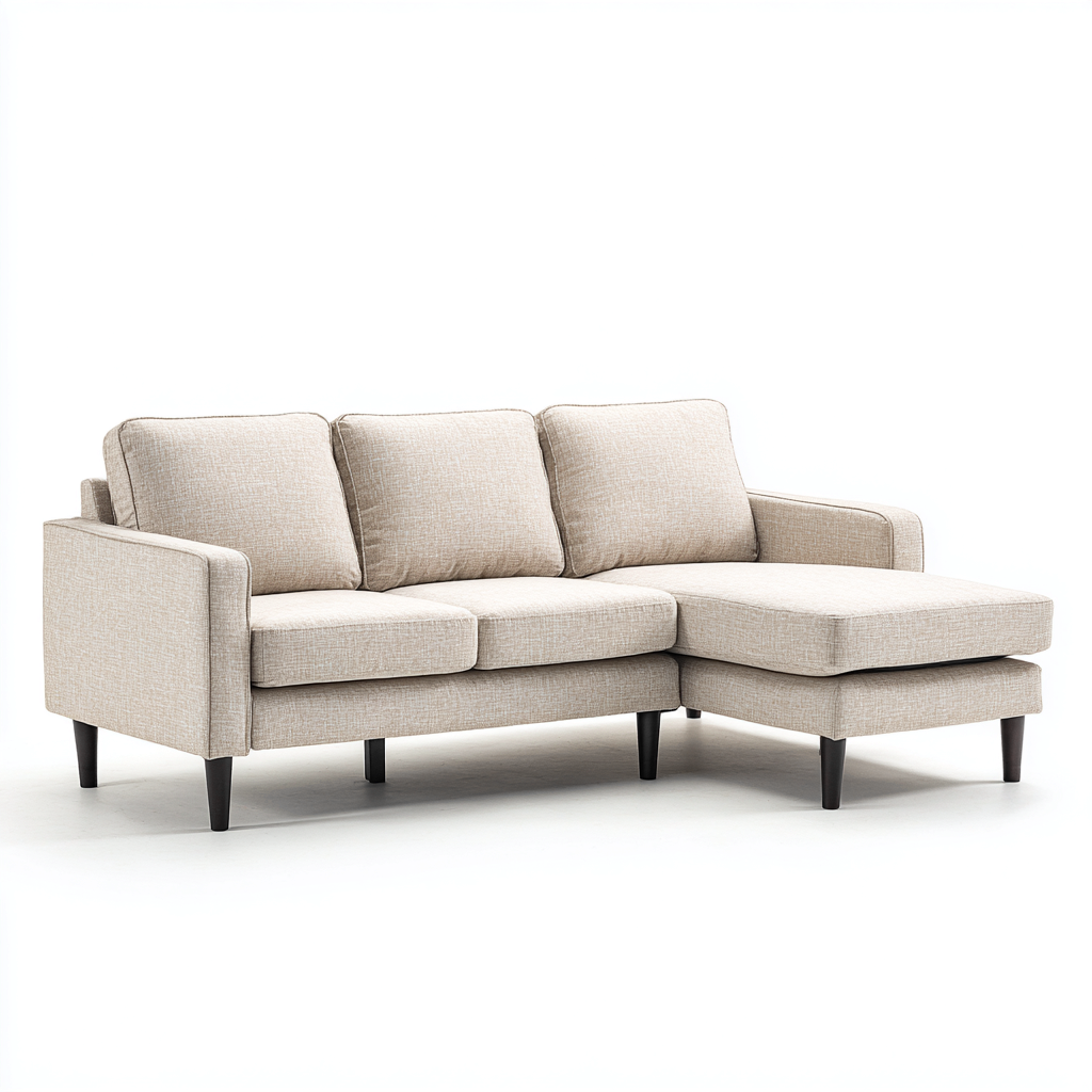 Divano angolare - tessuto - 260x150x85 cm - beige chiaro - adatto per soggiorno - design moderno-Casamybase