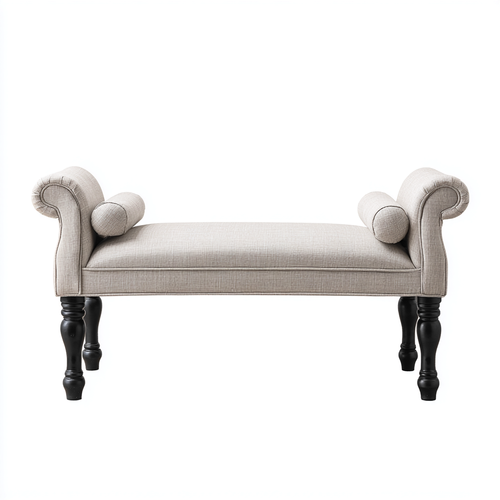 Panca Per Letto Imbottita Tessuto E Legno 120x40x55 Cm - Beige - Design Classico-Casamybase