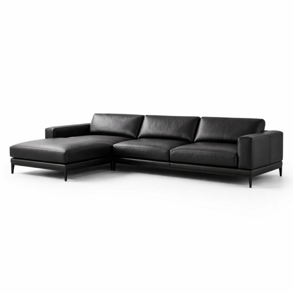 Divano angolare in pelle nera con chaise longue-Aestivara