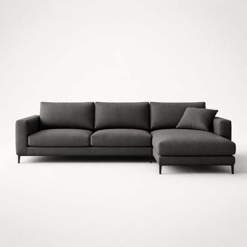 Divano angolare in tessuto poliestere grigio con chaise longue-Aestivara