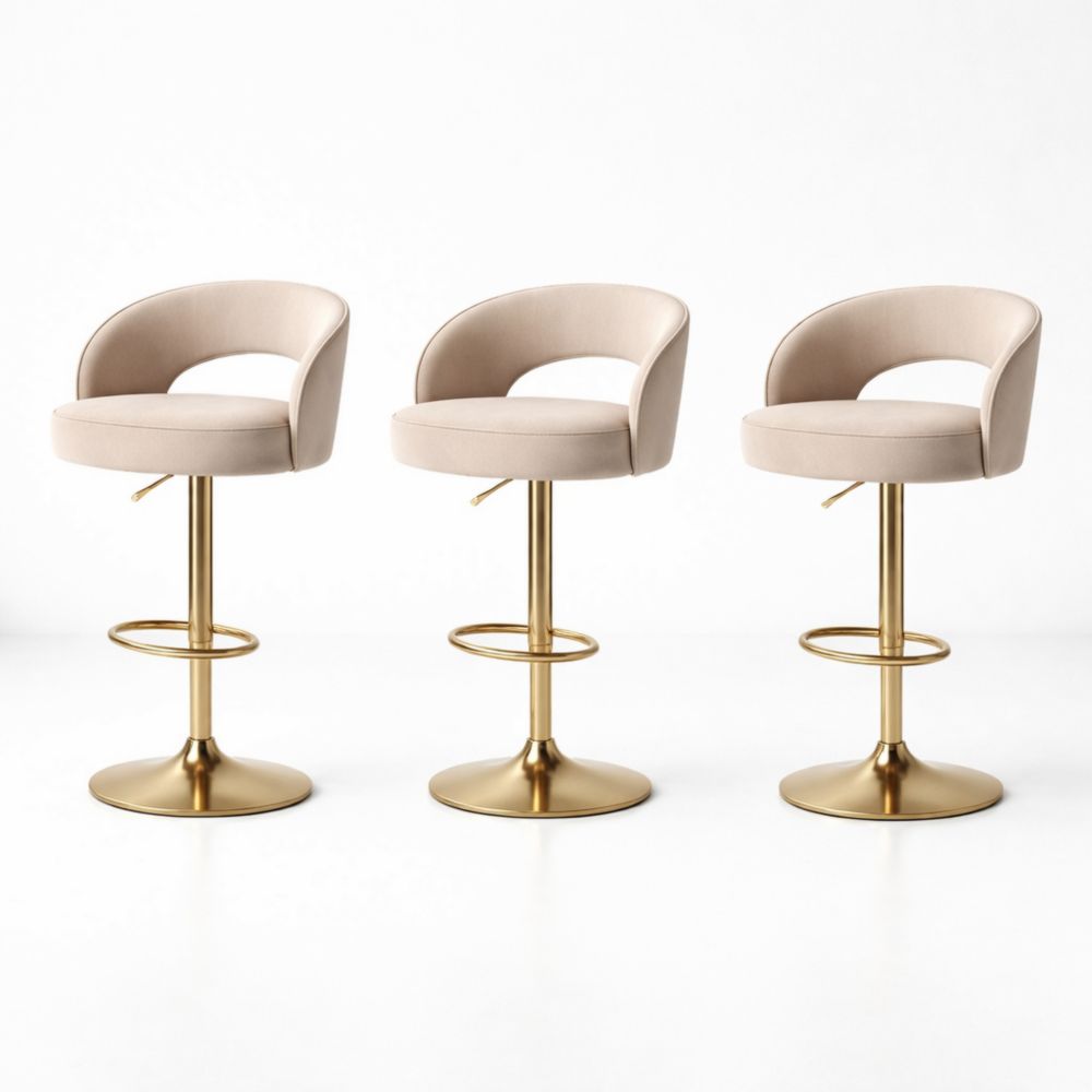 Sgabelli in Tessuto Beige con Base in Metallo Dorato Set di 3-Aestivara