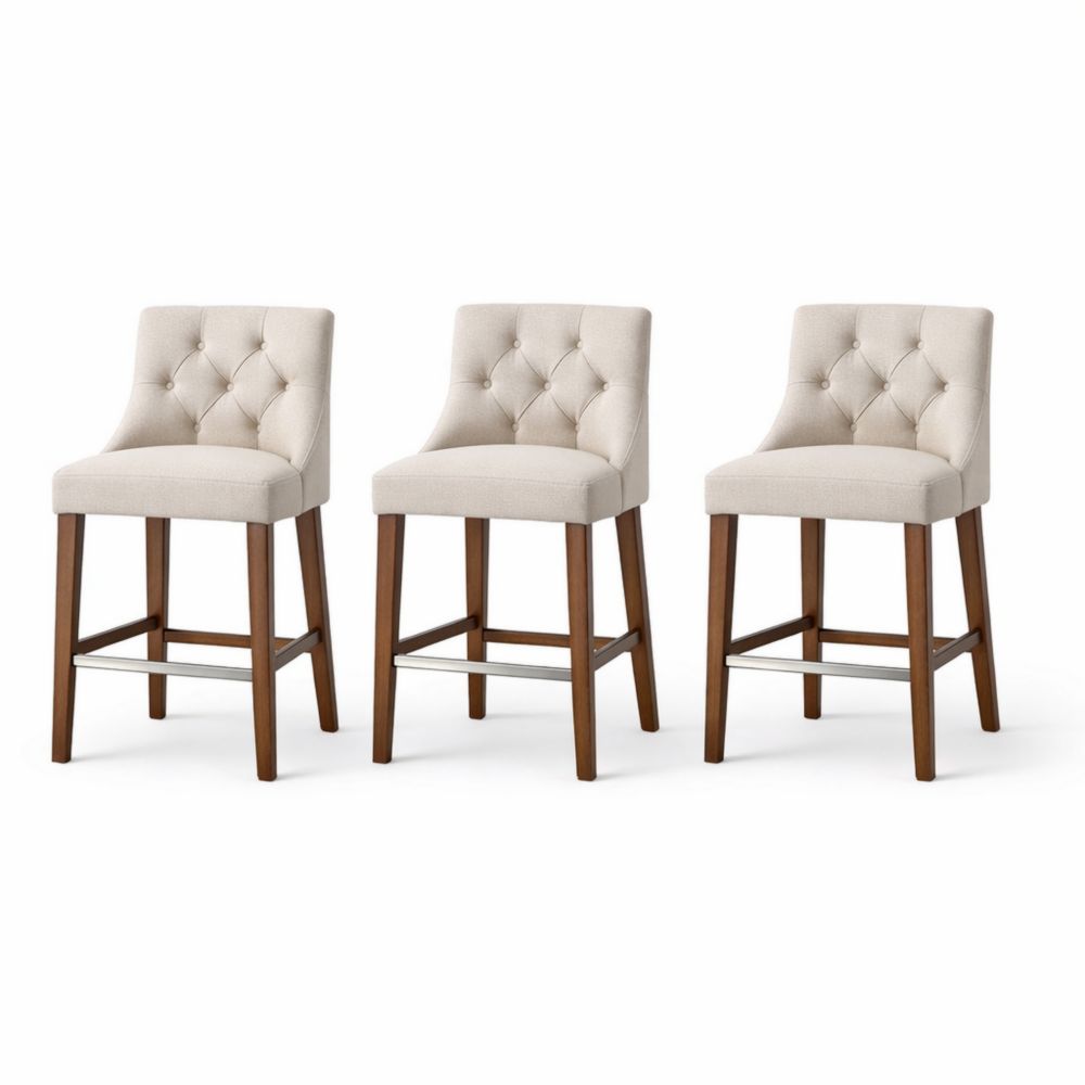 Set di 3 sgabelli in legno e tessuto Beige 75 cm-Aestivara