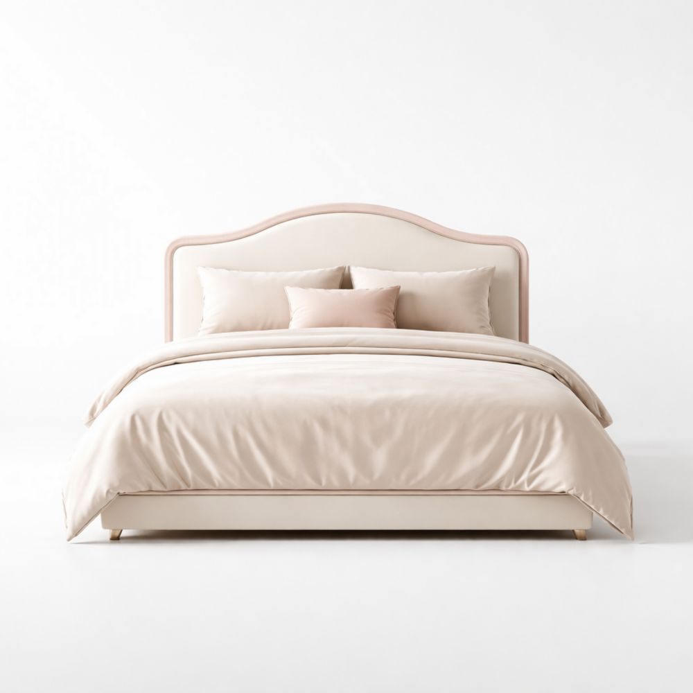 Letto matrimoniale in Tessuto Beige con Testiera Imbottita-Aestivara