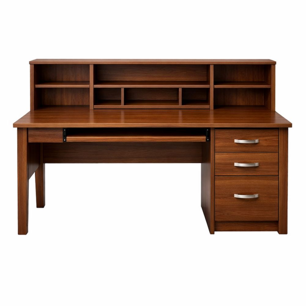 Scrivania in Legno con Cassettiera e Mensole-Aestivara