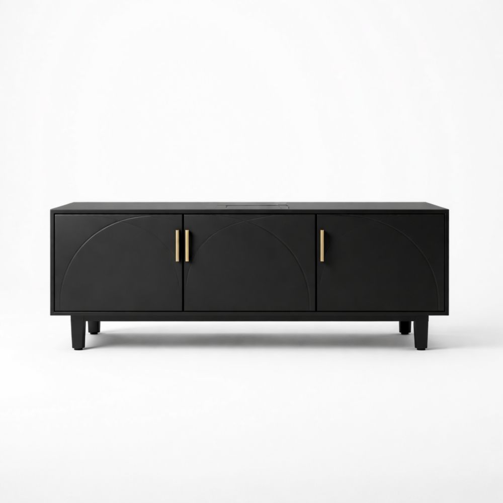 Credenza in MDF Nero con Maniglie Dorate-Aestivara