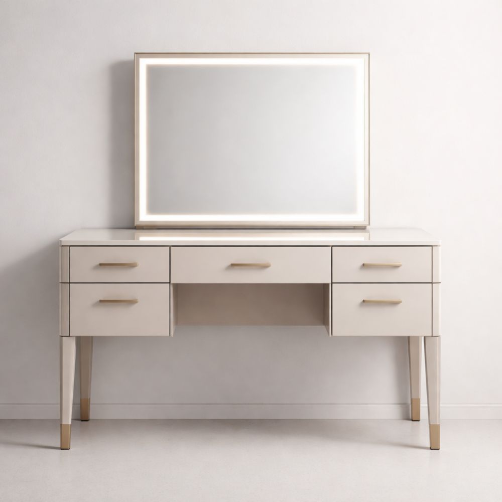 Tavolo da toeletta con specchio illuminato MDF bianco 120x45x150 cm-Aestivara