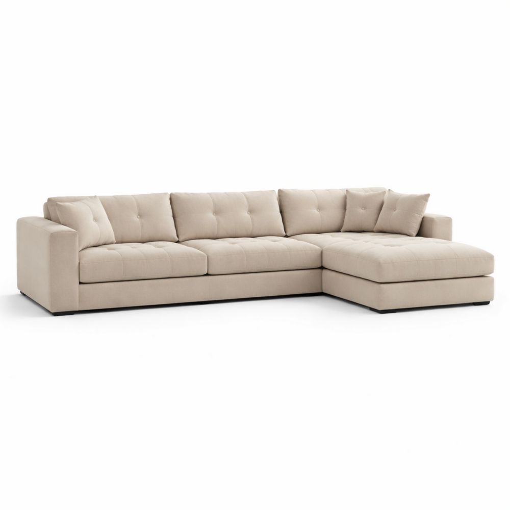 Divano angolare in tessuto beige con cuscini-Aestivara