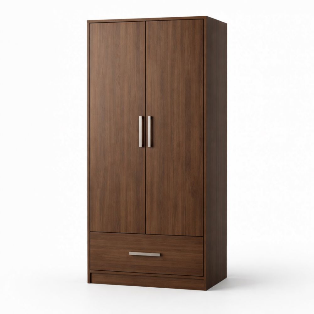 Armadio due ante in legno marrone con un cassetto 180x80x50 cm-Aestivara