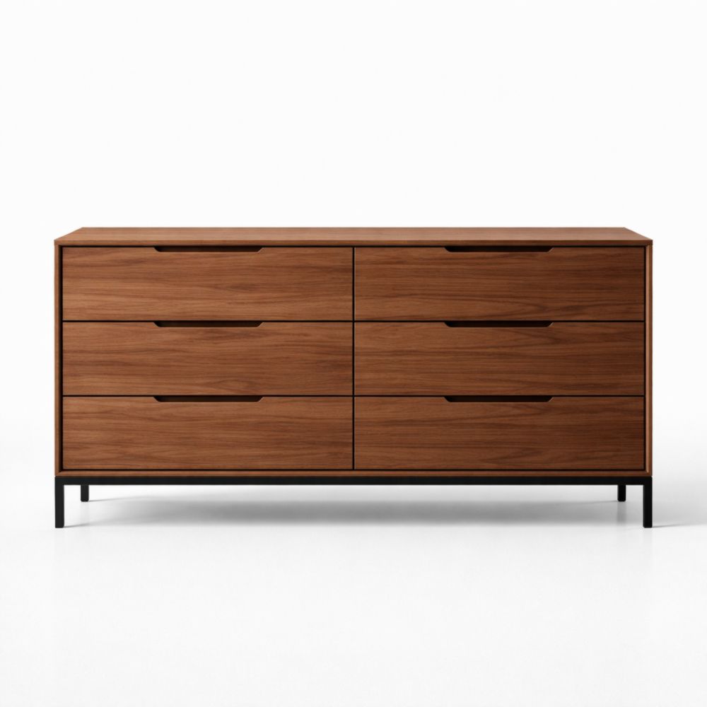 Cassettiera in Legno e Acciaio Nero a 6 Cassetti-Aestivara