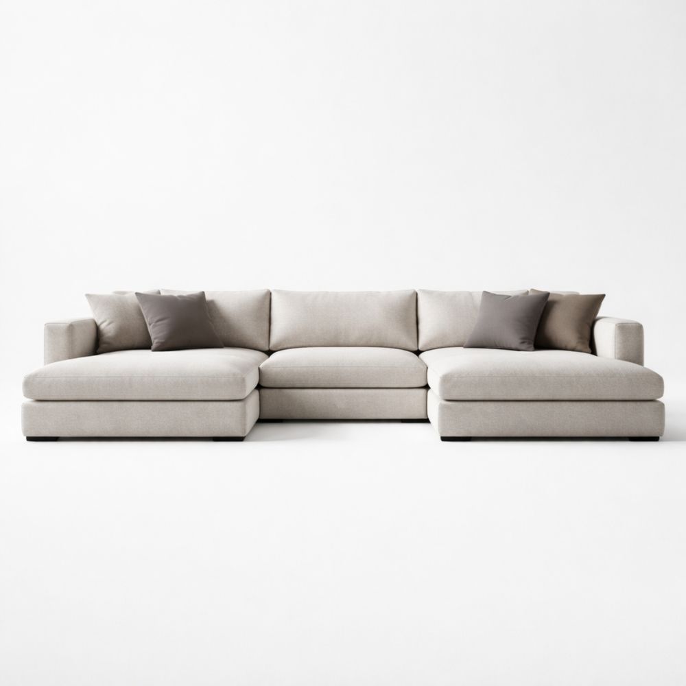 Divano angolare beige in tessuto di poliestere con cuscini-Aestivara