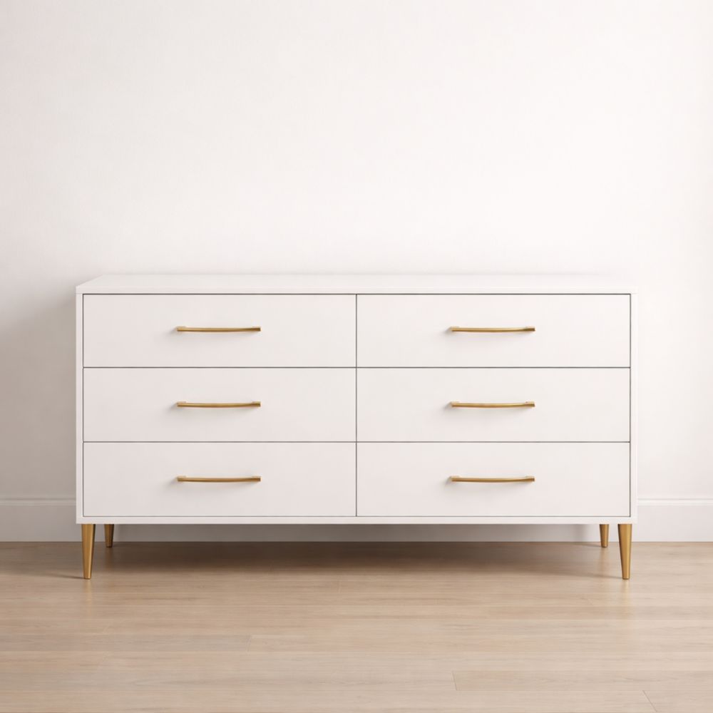 Cassettiera a 6 cassetti in legno con maniglie dorate-Aestivara