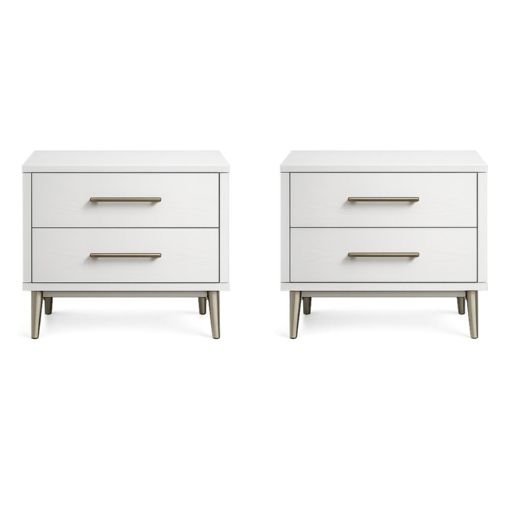 Set Comodini 2 Pezzi in Legno Bianco con Cassetti-Aestivara