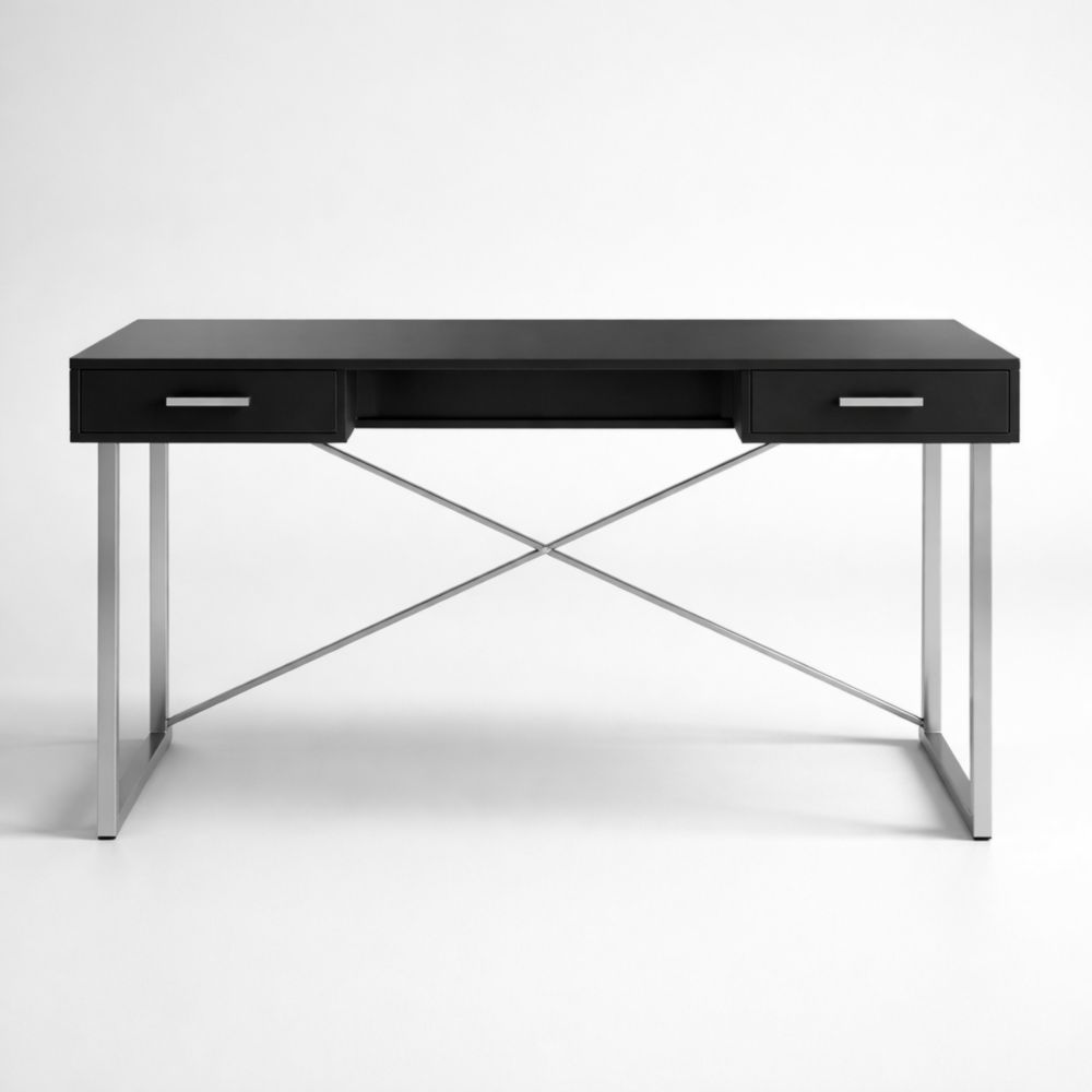 Scrivania MDF Nero con Gambe in Acciaio Inox 120x60x75 cm-Aestivara