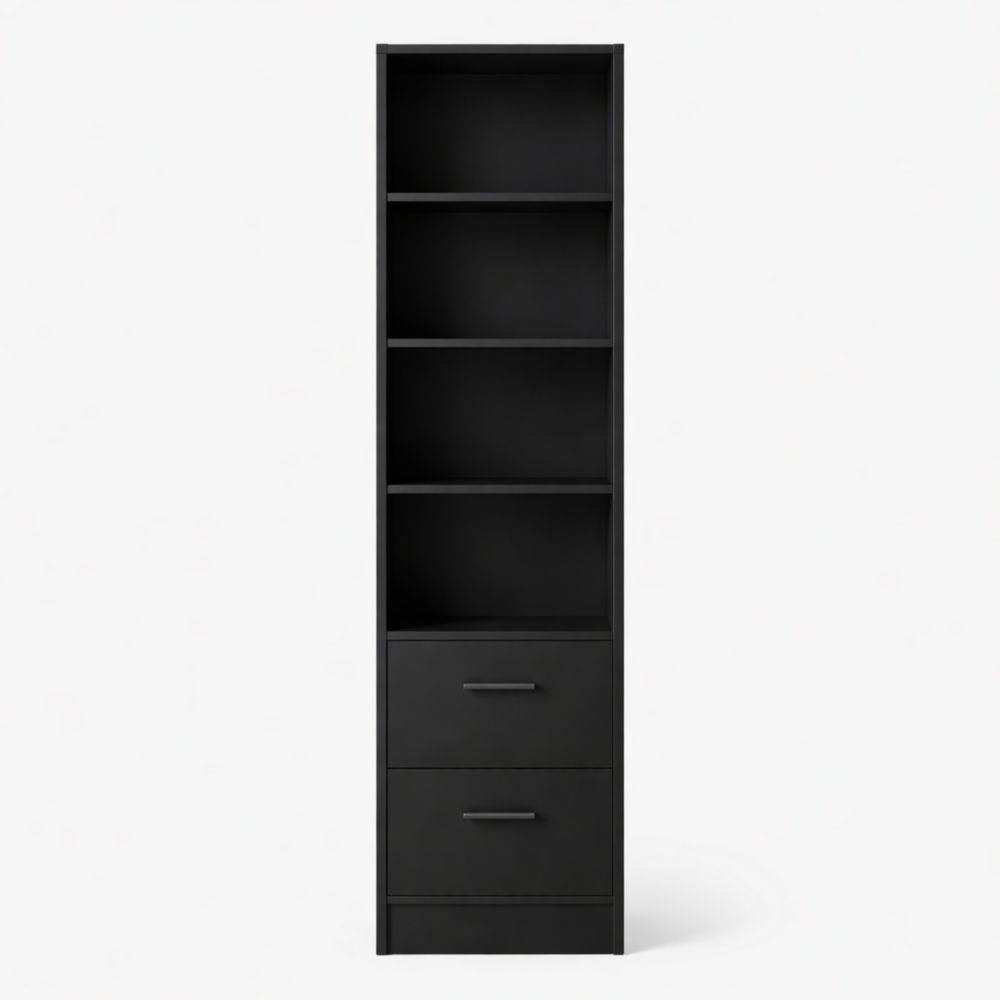 Libreria Alta con Cassetti in Legno Nero 180x40x30 cm-Aestivara