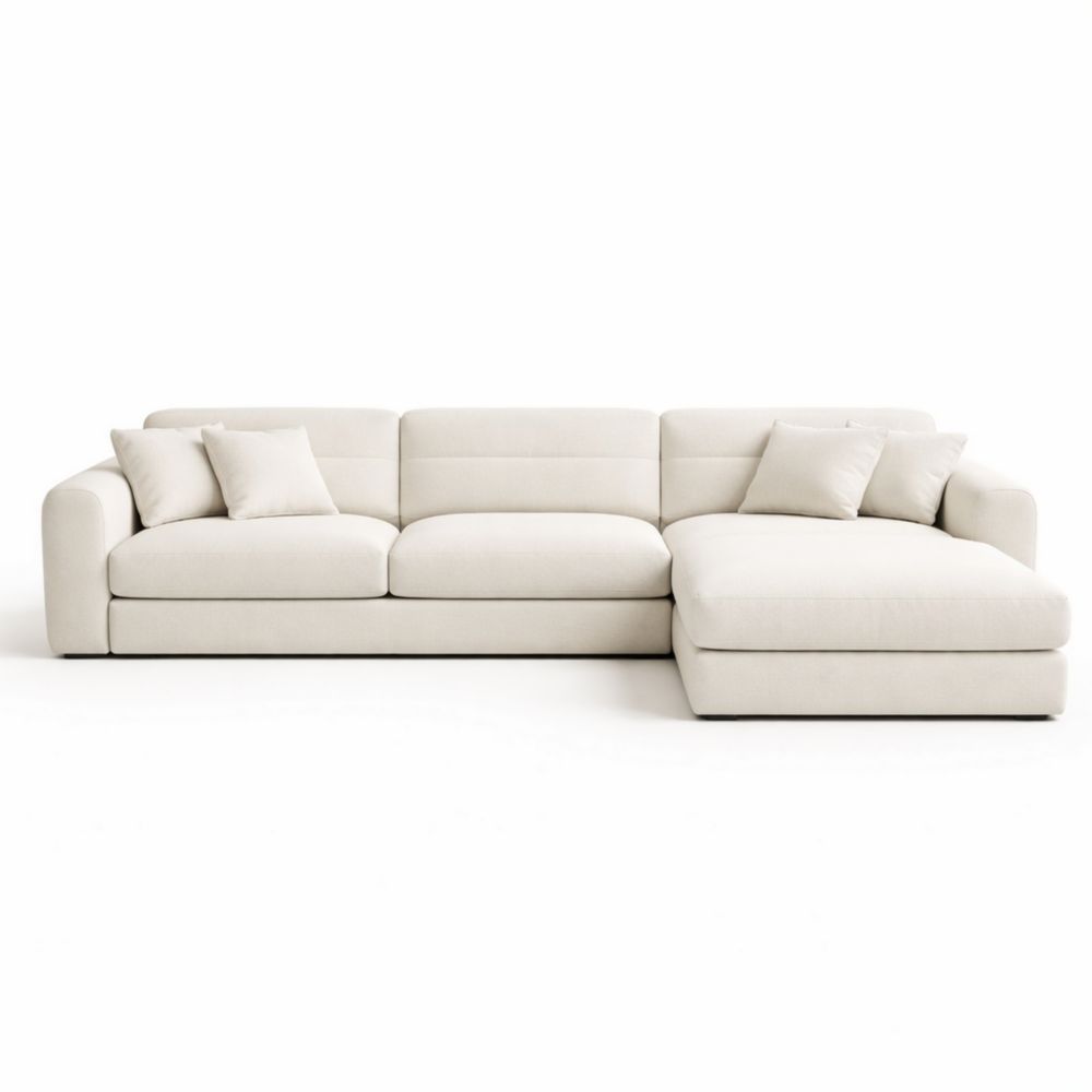 Divano angolare in tessuto crema con cuscini-Aestivara