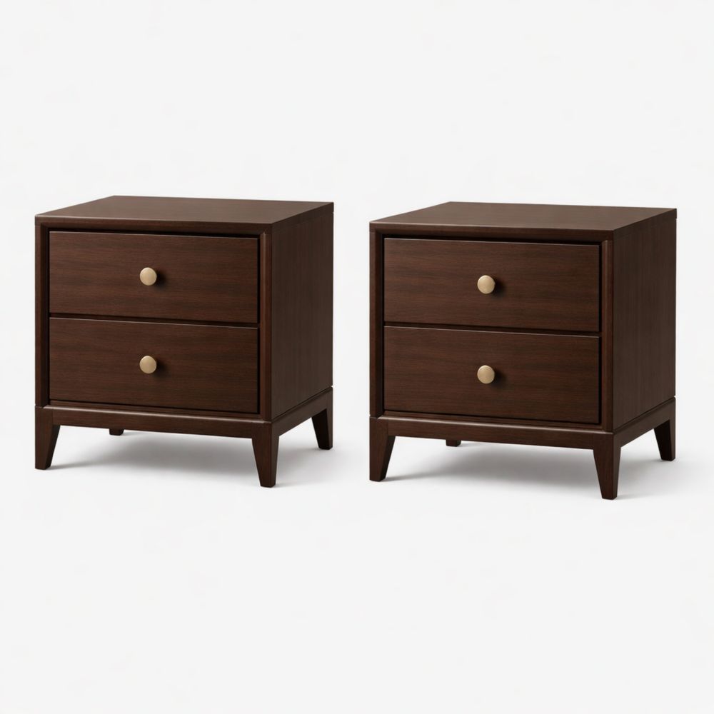 Set di 2 Comodini in Legno Marrone con 2 Cassetti-Aestivara