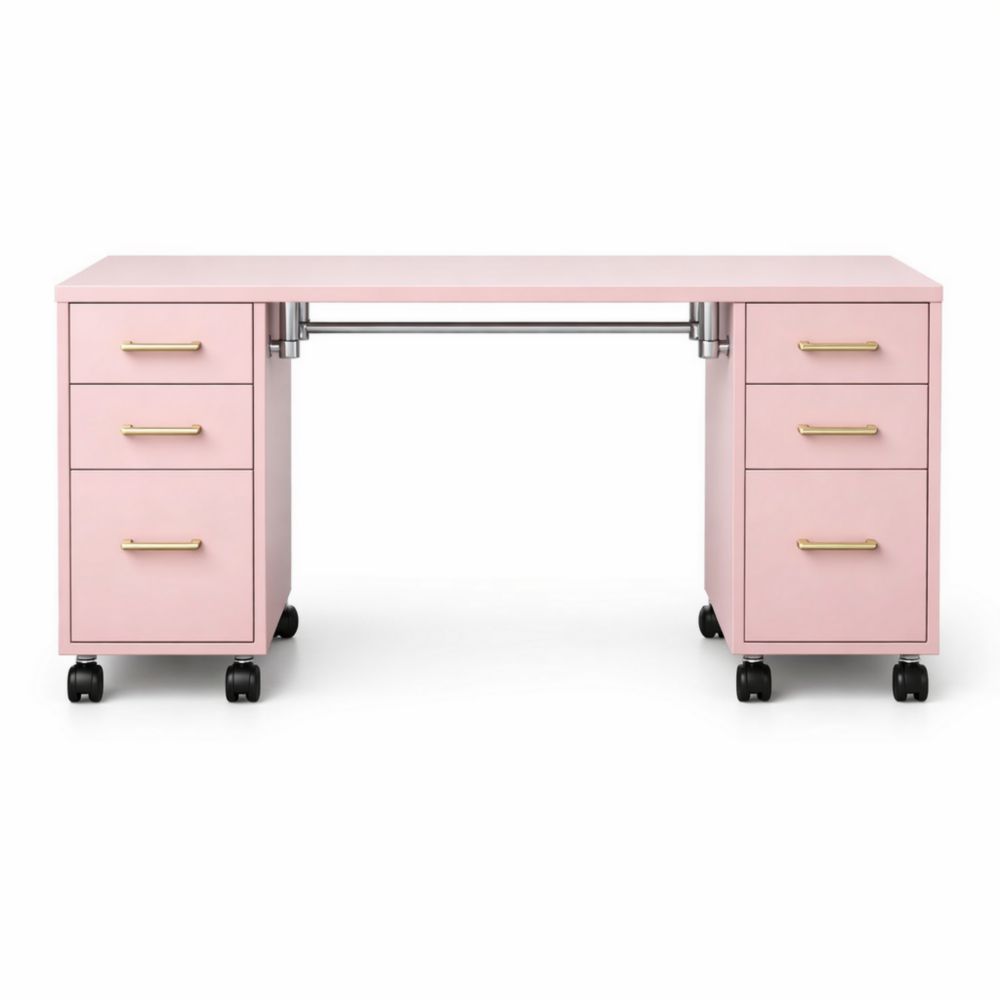 Scrivania con Cassetti e Ruote in MDF Rosa-Aestivara